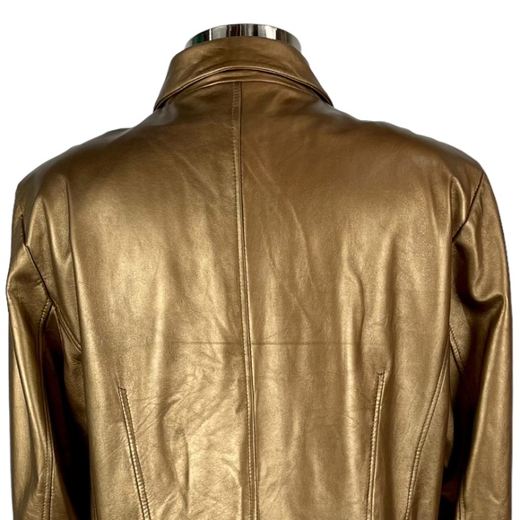 COLDWATER CREEK Y2K BRONZE METALLIC LEATHER ZIP UP COLLARED JACKET - Picture 9 of 15
